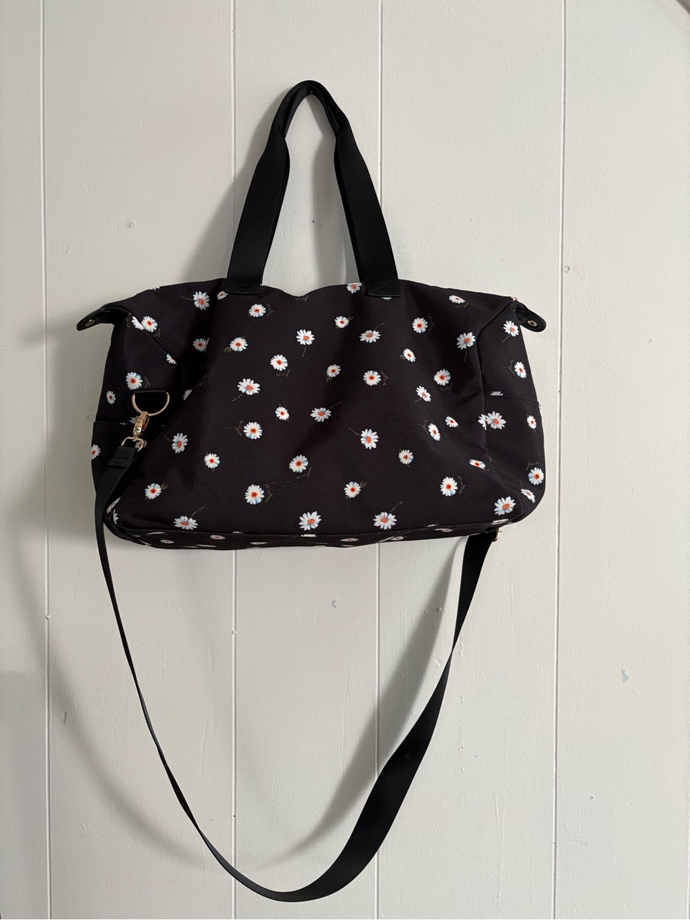 Alice + Olivia Black Daisy Print Tote with Shoulder Strap
